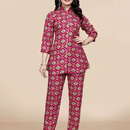 YOELLA Printed Shirt Collar Top With Trousers Co-Ords Set-image-39