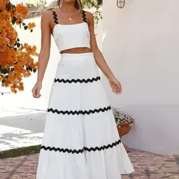 Alamode By Akanksha White Leh Summer Set of Top With Skirt-image-33