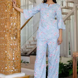 Moda Rapido Floral Printed Round Neck Top With Trousers Co-Ords-image-88