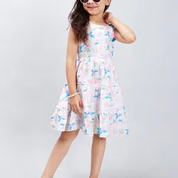 PINK MERMAID Girls Floral Print Cotton A-Line Dress-picture-18