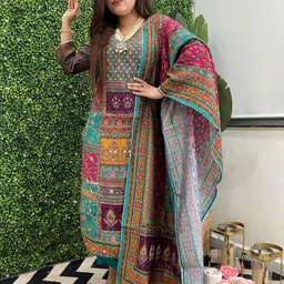KALINI Women Printed Regular Kurta with Trousers & With Dupatta image 2