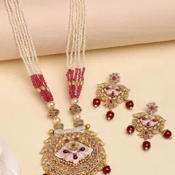 KARATCART Gold-Plated Stones Studded & Beaded Rani Haar Jewellery Set-image-70