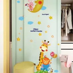 Asian royal Blue & Yellow Moon Star & Rabbit Printed Self Adhesive Wall Sticker-picture-2