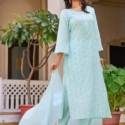 SZN Women Self Design Regular Kurta with Trousers & With Dupatta image 4