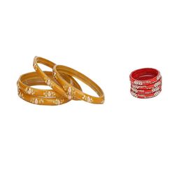 Somil Elegant Combo Glass Bangle Set | Handmade Traditional Chudi For Women | Perfect For Daily & Occasion Use, Combo of 2 Set, Yellow, Red-image-103