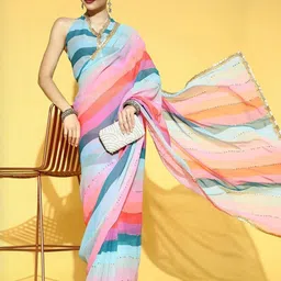 GAVUBAA Multicoloured Pure Georgette Leheriya Sarees-picture-10