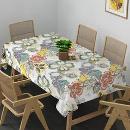 Arrabi Cream-Coloured & Yellow Floral Printed 6-Seater Table Cover-3