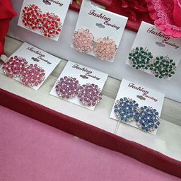 DIVASTRI Set Of 6 Gold-Plated Artificial Stones Studded Floral Shaped Studs-5