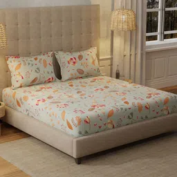 URBAN SPACE Florence Grey 200 TC Floral Queen Bedsheet-image-100