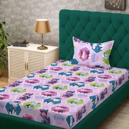 KLOTTHE Purple & Green Cartoon Printed Pure Cotton 400TC Single Bedsheet Set 2.25m x 1.50m-picture-8