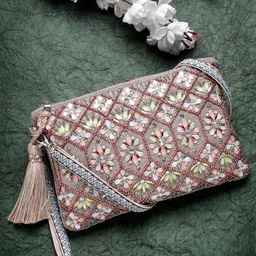 Anekaant Floral Textured Oversized Structured Sling Bag with Tasselled-28