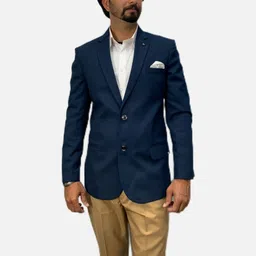 GARGIAN Master Cut Men Navy Blue Solid Polyviscose Formal Blazers-picture-36
