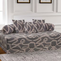 Arrabi 6-Pcs Grey & Pink Printed Diwan Set-4