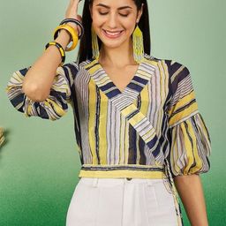 Sangria Women Striped Puff Sleeved Blouson Top-picture-34