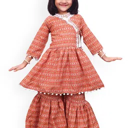 satyamfab Girls Floral Printed Angrakha V-Neck Georgette Anarkali Kurta With Sharara-image-42