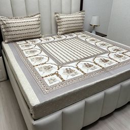 Pure Decor Brown & White Motifs Printed Cotton 250 TC King Bedsheet Set- 2.74 m x 2.74 m-image-45