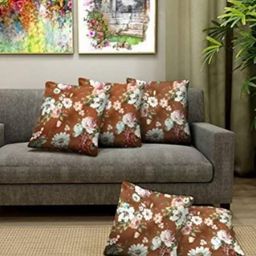 Blue Grass Copper-Toned & White 5 Pieces Floral Satin Square Cushion Covers-image-62