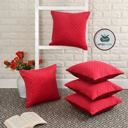 WISE HOME Red 5 Pieces Checked Velvet Rectangle Cushion Covers-image-1