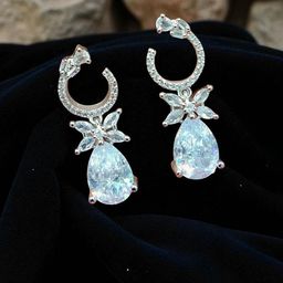 The Pari Rhodium-Plated American Diamond Studded Teardrop Shaped Drop Earrings-image-71