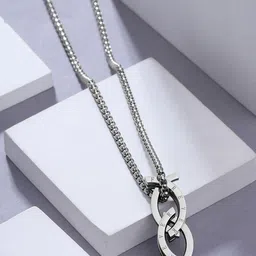 Yellow Chimes Men Rhodium-Plated Circular Pendants with Chains-image-33