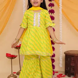misbis Girls Striped Pure Cotton Kurta with Sharara & Dupatta-picture-9