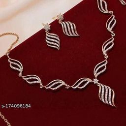 Anouk Gold-Toned Ruby & Green Stone Leaf Motif Necklace Set with Stud Earrings-52