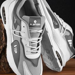PLAYTOES Men White And Grey Textured Sports Shoes-picture-22