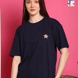 Metronaut Women Pack Of 2 Typography Printed Round Neck Cotton Oversized T-shirts-image-91