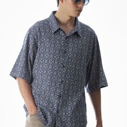 Jack & Jones Oversized Spread Collar Geometric Printed Pure Cotton Opaque Shirt-picture-42