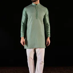 Anouk Green Geometric Sequence Embroidered Mandarina Collar straight Kurta-image-95