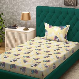 KLOTTHE Yellow & White Printed Pure Cotton 400 TC Single Bedsheet Sets - 2.25 m x 1.5 m-21