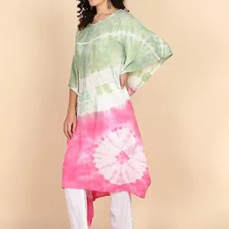 Maaesa Women Tie & Dyed Round Neck Extended Sleeves Kaftan Kurta image 2