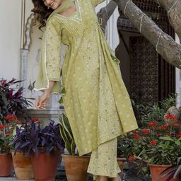 Anouk Women Ethnic Motifs Embroidered Cotton Kurta with Palazzo & Dupatta-38