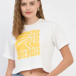 Mast & Harbour Women Graphic Printed Round Neck Cotton Boxy T-shirt-picture-3
