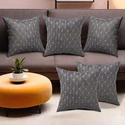 Aura Grey & Beige Set of 5 Abstract Satin Square Cushion Covers-picture-16