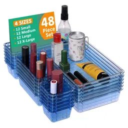 Kuber Industries Blue & Transparent 48 Pieces Makeup Organisers-23