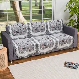 Aura Gulab White & Grey 6 Pieces Floral Printed 3 Seater Sofa Covers-15