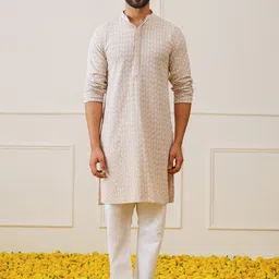 Jompers Men Embroidered Regular Sequinned Pure Cotton Kurta with Pyjamas-picture-6
