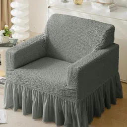 HOUSE OF QUIRK Italian Grey Self Design Single Seater Sofa Cover With Arms-image-43