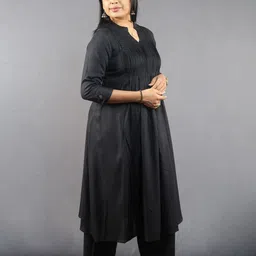 ZARIA Mandarin Collar Pleated A-Line Kurta With Palazzos-picture-52