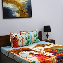 Steve & Anderson Brown & Green Geometric 180 TC King Bedsheet with 2 Pillow Covers-image-4
