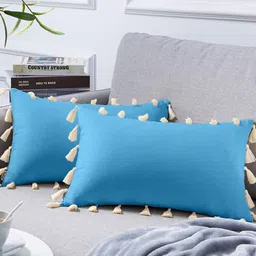 Cottonfry Blue & Cream 2 Pieces Velvet Rectangle Cushion Covers-picture-10