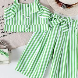 LULU & SKY Girls Striped Shoulder Straps Top With Palazzos-image-26