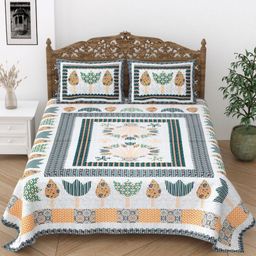 Desi Mantra Blue & White Floral Printed 120 TC Queen Bedsheet Set 2.29 m x 2.77 m-image-79
