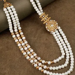 JIYANSHI FASHION Gold-Plated Stone-Studded & Beaded Layered Necklace With Brooch-picture-16