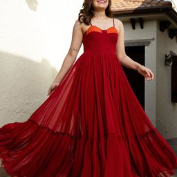 DressBerry Women Sweetheart Neck Sleeveless Tiered Georgette Maxi Dress-image-9