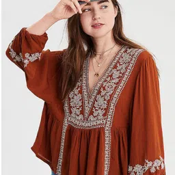 Aaghnya Women 1Ethinic Motifs Embroidered A-line Top-image-23