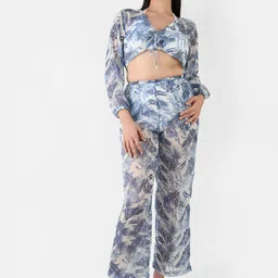 Blissence Floral Printed Tie Up Crop Top With Trouser-picture-7