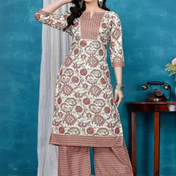 HIALTO Women Peach Pure Cotton Ethnic Motifs Printed Kurta With Palazzos-picture-30