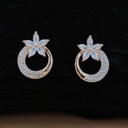 JYONA Rose Gold-Plated American Diamond & CZ Studded Floral Shaped Studs-image-100